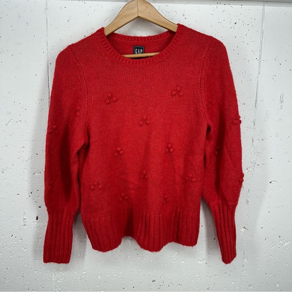 GAP Women’s size Small Heather Red Bubble Cluster Puff Sleeve Sweater - Picture 2 of 11
